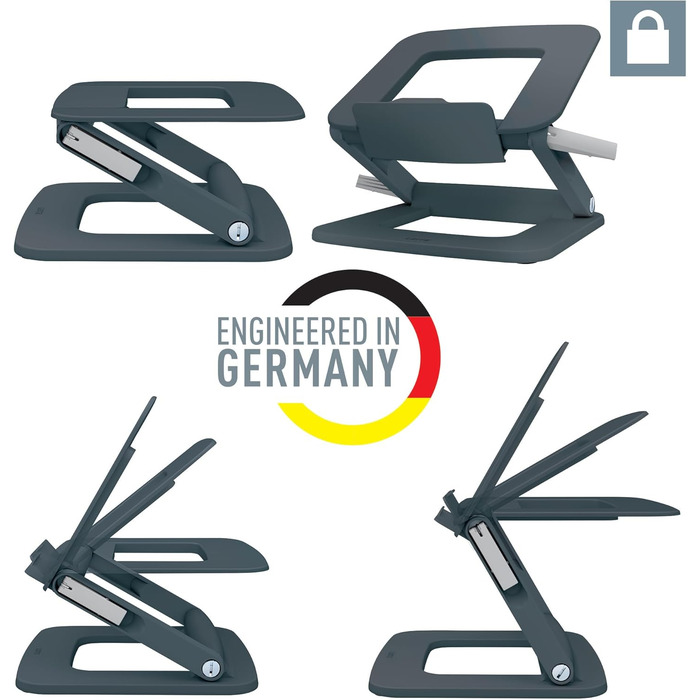Підставка для ноутбука Leitz Ergo, регульована по висоті, для екранів 13'-15', з переробленого пластику, 6 положень висоти та кута, компактна, 100% перероблювана, темно-сіра