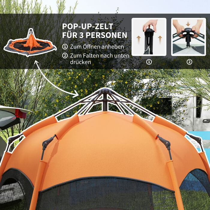 Outsunny Family Tent Quick-Up Tent Двостінний намет на 4-6 осіб, 4 сезони, водонепроникний, з москітною сіткою, 2 двері