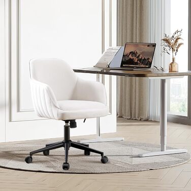 Офісне крісло BERYTH для дому та офісу, з велюру, до 136 кг, регульоване по висоті, поворотне на 360°, з м'якими роликами, для навчання, спальні, домашнього офісу, біле