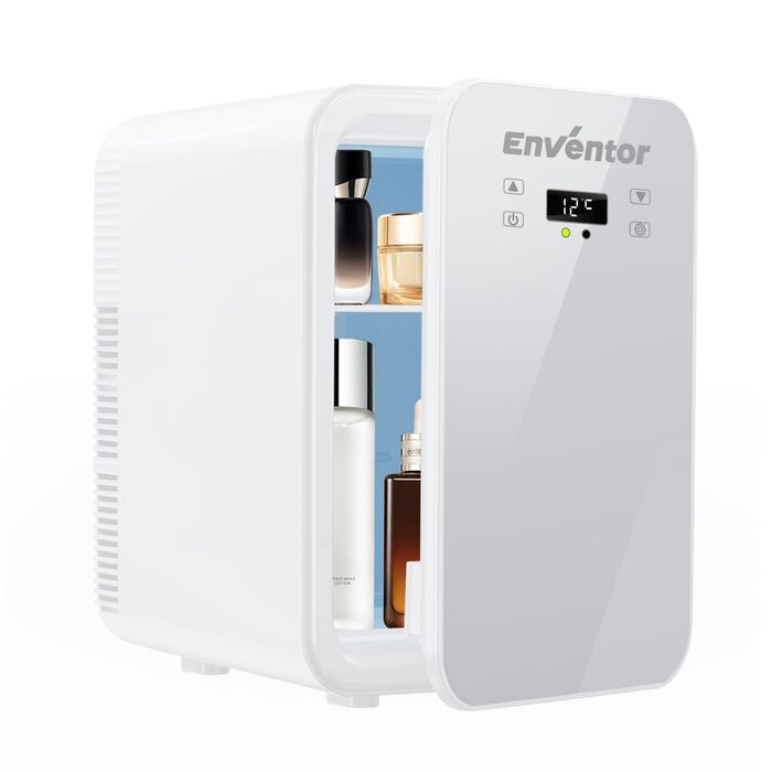 Mini холодильник Enventor 10L: тихий, з подвійним охолодженням, 12V/220V, для авто, кімнати, офісу (білий)
