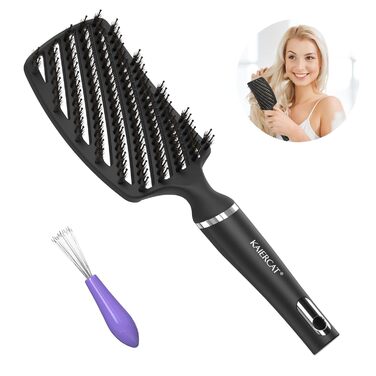 Щітка Kaiercat Boar Hair Brush - розплутує густе волосся, швидше висихає, 100 натуральна щетина (чорна)