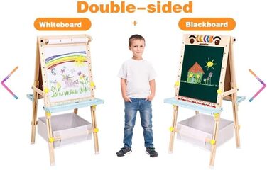 Дитяча мольберт Kinder Tafel з регулюванням висоти, двосторонній, з паперовою рулонною дошкою, літерами та цифрами, аксесуарами для дітей 2-8 років