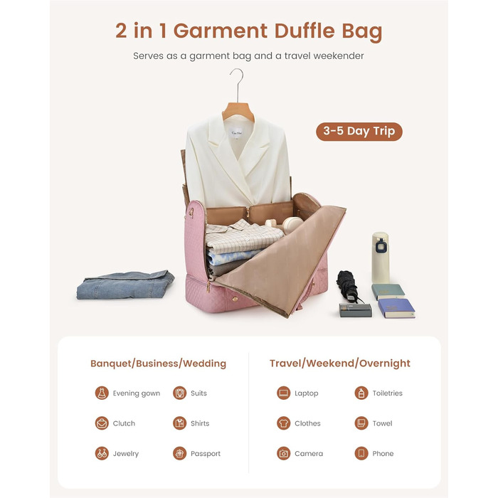 Сумка-органайзер для одягу LOVEVOOK для жінок, 53L, рожева: валіза, дорожня сумка, органайзер для взуття, набір 2 шт.