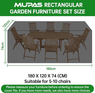 Водонепроникний чохол для садово-патіо меблів 420D Oxford, 180x120x74 см (чорний)