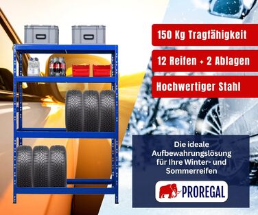 Стелаж для шин PROREGAL Tiger XL: 200x180x45 см, 300 кг навантаження, до 205/55 R16, для майстерні, складу, підвалу (12 шин + 2 полиці, блакитний)