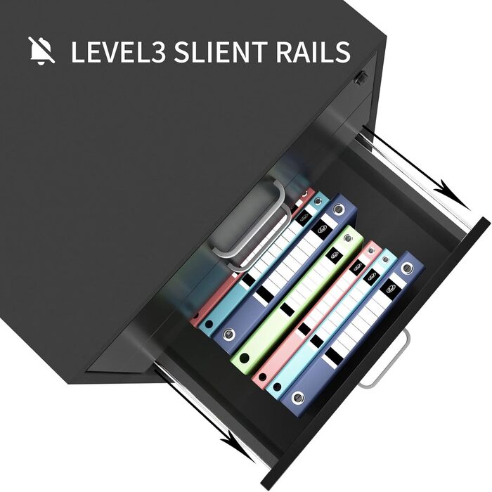 Шафа для документів SDHYL з 3 висувними ящиками на колесах, верхній ящик з замком, чорна, для дому та офісу