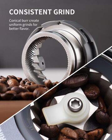 Електрична конусна кавомолка з нержавіючої сталі SHARDOR, 51 рівень тонкого помелу, кавомолка 3 в 1, оновлена новим тримачем для порошку Конічна кавомолка, РК-екран і велика ємність CG018B