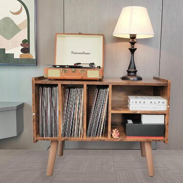 Підставка для програвача з місцем для зберігання вінілових платівок, витримує до 136 кг, велика стійка-шафа для програвача з місцем для альбомів, вінілова полиця-вітрина, дерев'яна підставка для програвача (колір: коричневий)