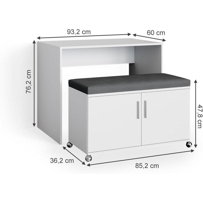 Письмовий стіл Vicco Flona, білий/антрацит, 93 x 60 см