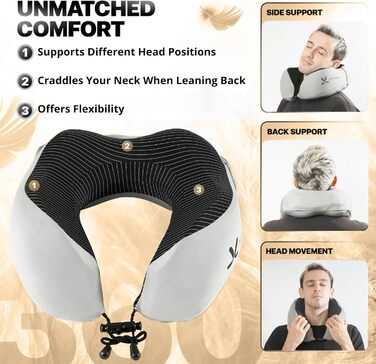 Подушка для шиї в подорожах з меморі-піною з капюшоном та захистом обличчя: підтримка шиї, зменшення навантаження та втоми, забезпечення приватності в літаку