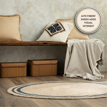 Джутовий килим ENGLISH HOME круглий в стилі бохо 90 см бежево-синій