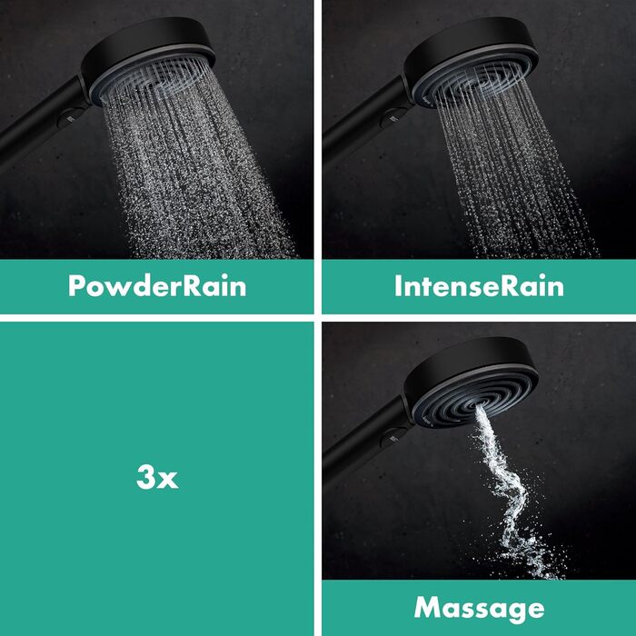 Змішувач для ванної Hansgrohe Ecostat Element накладний з термостатом (SafetyStop 40°C) для 2 споживачів (13347000), матовий чорний, комплект з водозберігаючим душем та штангою 90см