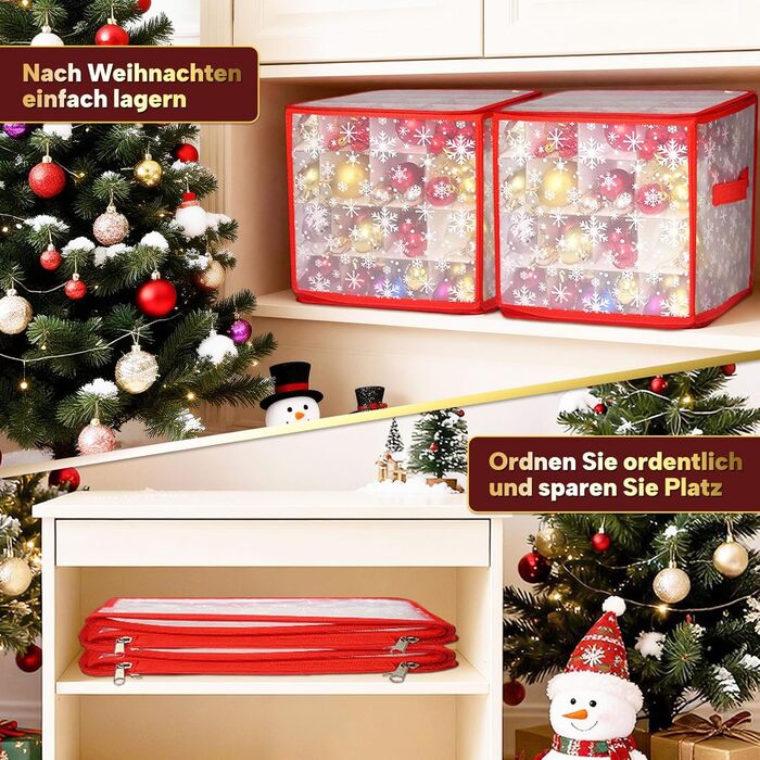 Коробка для зберігання новорічних кулічок, 2 шт., з регульованими перегородками, 64 відділення, 4 рівні (червона)