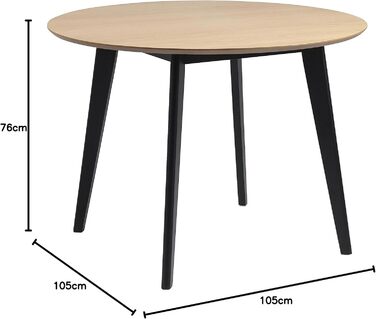 AC Design Furniture Roxanne: Круглий обідній стіл на 4 особи, Ø 105 x 76 см, з шпону, в стилі модерн-ретро (натуральний колір)