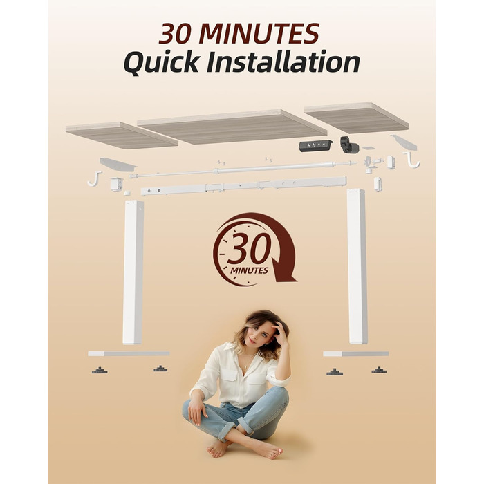 Регульований стіл BEXEVUE 120x60 см, електричний, з пам'яттю, для комп'ютера, білий