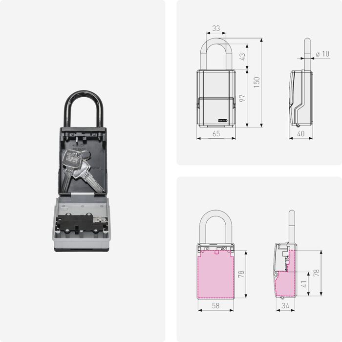 Сейф для ключів ABUS KeyGarage 797 LED - з підвісним замком, підсвічуванням, для ключів та дрібних цінностей, чорно-срібний (міні)