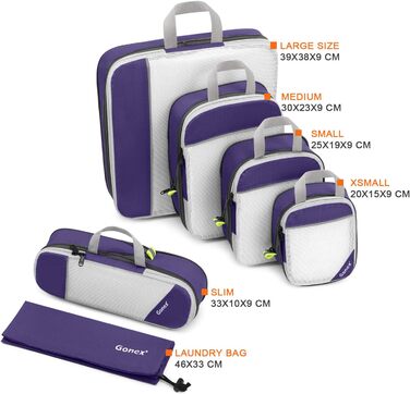 Набір компресійних органайзерів для одягу в подорожі Gonex, 6 предметів, фіолетовий — міцні органайзери для валізи та зберігання речей