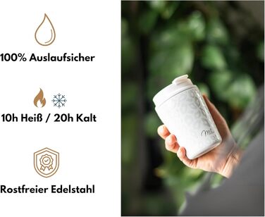 Термокружка Milu 400 мл - не протікає, з нержавіючої сталі, з трубочкою, ізольована, зберігає тепло 10 годин / холод 20 годин, без BPA (White Leopard)