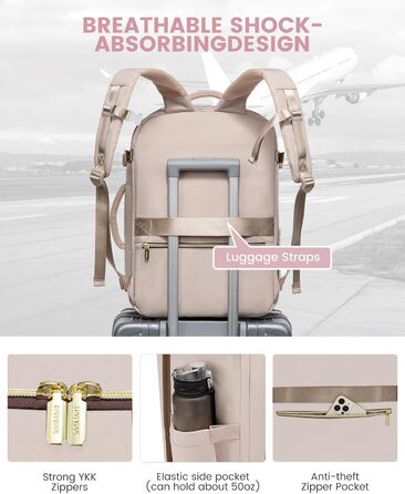 Рюкзак LOVEVOOK для ручної поклажі літака, жіночий, водонепроникний, з відділенням для взуття, 40L, 45x36x20, для ноутбука 17 дюймів, Carry on Luggage (сірий, білий, кавовий)