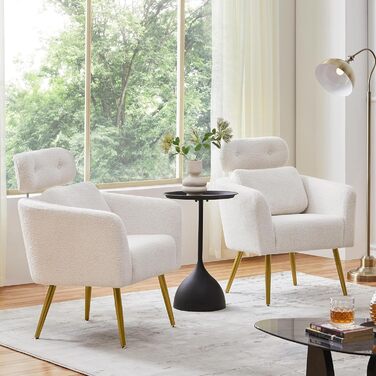 Крісло Yaheetech з тканини букле, м'яке, з регульованою підголівником, для вітальні/офісу, біле