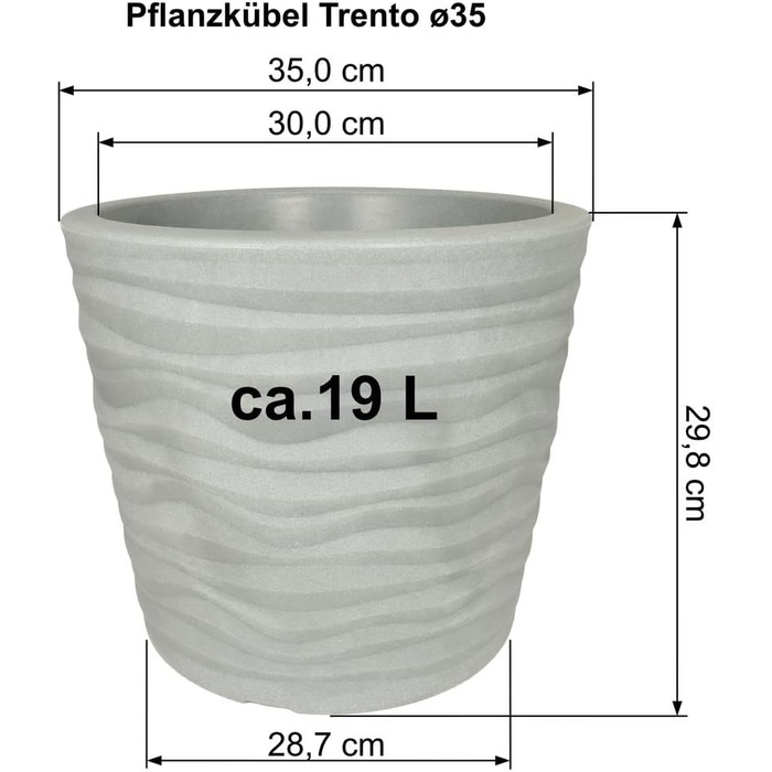 Квітчар Trento: круглий горщик для рослин, стійкий до погодних умов, антрацит, діаметр 35 см