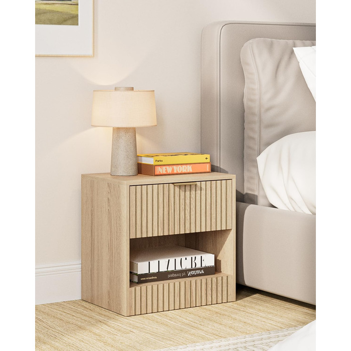 Нічний столик з дуба, дерев'яний приліжний столик з шухлядою, сучасний, компактний 39x39x28 см, для спальні, вітальні, офісу