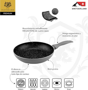Сковорода Karl Hausmann Induktion Ø 20 см з антипригарним покриттям з граніту. Підходить для всіх типів плит, включаючи газові. Без PTFE та PFOA.