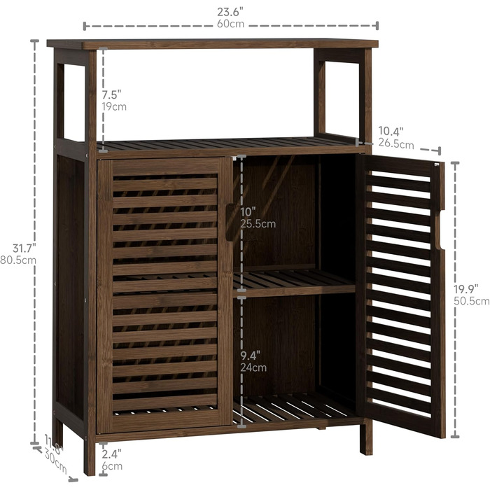 Шафа для ванної кімнати HITNET, окремо стояча, жалюзійні двері та полиця, бамбукова кухонна шафа (горіх)