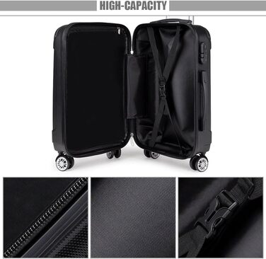 Набір валіз KONO Zwillingsrollen 3шт. M-L-XL, чорний, ABS, з жорстким корпусом