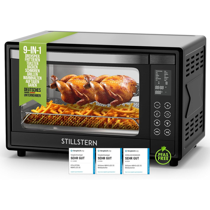 Міні-піч Stillstern 45L з конвекцією, Pizza Ø32, CYCLONE PRO+ з антипригарним покриттям, 13 програм, розморожування/підтримка тепла, таймер 8год, для кемпінгу