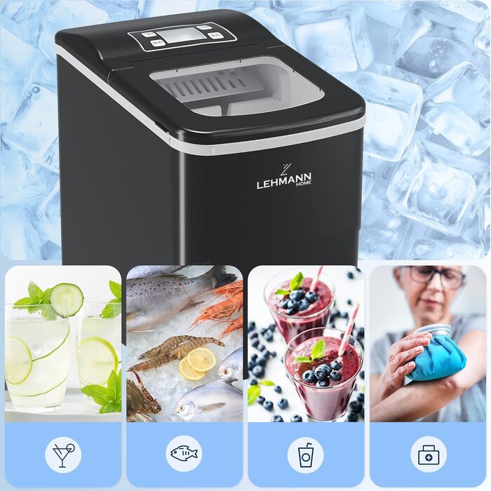 Машина для приготування льоду Lehmann - швидке виробництво, 2 розміри, 12 кг/24 год, для дому, вечірки, офісу, кемпінгу (2 л)