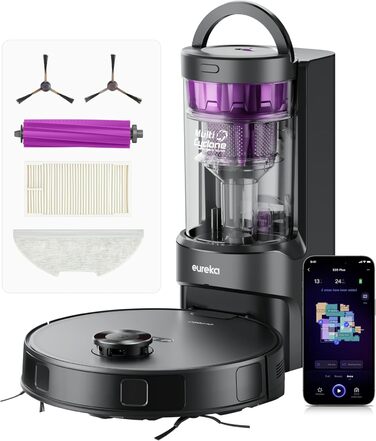 Робот-пилосос Eureka E20 Plus: 8000 Pa, самостійна очистка, DuoDetect AI, білий/чорний