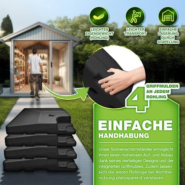 Підставка для парасольки Tillvex® 90 літрів / 120 кг – 4 частини для парасольки-намету з металевим з'єднувачем | Заповнюється водою або піском | Чорна, стійка до погодних умов