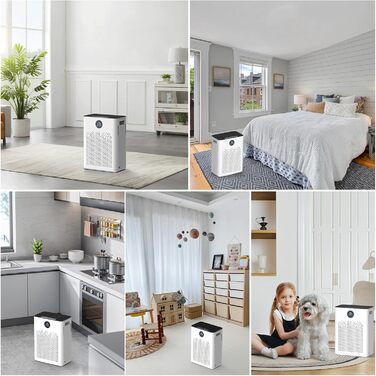 Повітряочисник з керуванням через додаток, HEPA фільтр H14, фільтр з активованим вугіллям, розумний дім, сумісний з Alexa, для великих приміщень (KJ3-7, 2x HEPA фільтри)