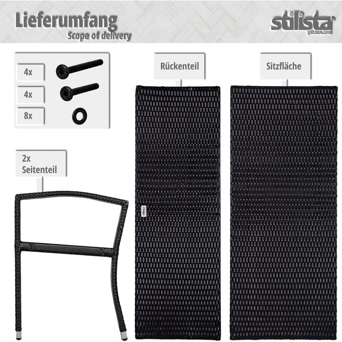 Гарнітура для саду STILISTA 2-місна з поліротангового плетіння, стійка до УФ-випромінювання, чорна (122 x 52 x 89 см)