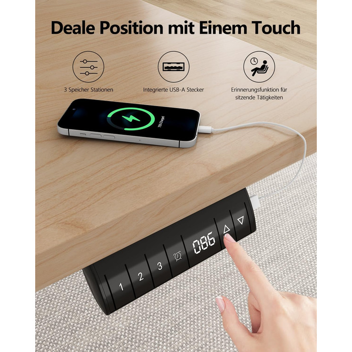 Регульований стіл Flamaker: електричний, з пам'яттю, для офісу та дому, 140 x 70 см, коричневий (бежево-чорний)