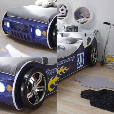 Автомобільне ліжко Stella Trading ENERGY зі світлодіодним освітленням 90 x 200 см - Захоплююче автоліжечко для маленьких гонщиків в - 105 x 60 x 225 см (W/H/D) (Синій)