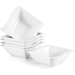 MALACASA Серія Flora – 60-елементний посуд для 12 осіб – кремово-білий порцеляновий сервіз з квадратним дизайном (тарілки, чашки, підставки) – придатний для миття в посудомийній машині та мікрохвильовій печі, білий