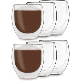 Набір келихів для латте маккіато 4x400 мл, келихи для латте маккіато з подвійними стінками, склянки для кави з подвійними стінками, чайні Келихи, склянки для капучіно, склянки для кави з льодом термостатичні склянки з подвійними стінками скляні чашки для еспресо (6x410 мл Jumbo)
