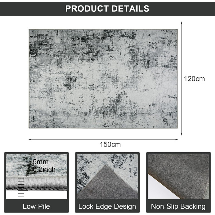 Килимок під стілець для твердої підлоги: захист від подряпин, антиковзання, 120x150 см, чорно-сірий