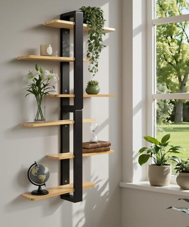 Полиця настінна дерев'яна SUMGAR, плаваюча, 3-ярусна, 50x58 см, чорно-дерев'яна, для вітальні, спальні