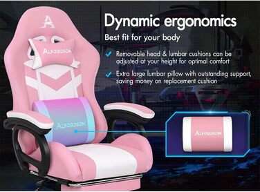 Ігрове крісло ALFORDSON з 8-точковим масажем і RGB LED підсвічуванням ергономічне рожево-біле