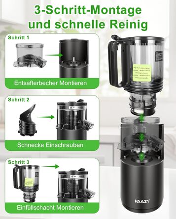 Електричний соковитискач для цілих овочів та фруктів, 130 мм, з широкою подачею, легкий у чищенні, чорний