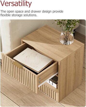Нічний столик з дуба, дерев'яний приліжний столик з шухлядою, сучасний, компактний 39x39x28 см, для спальні, вітальні, офісу