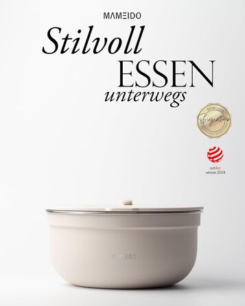 MAMEIDO Salatbox to go 1,5 л: ланчбокс з нержавіючої сталі, бенто-бокс з відділеннями, 1500 мл, Ivory Beige