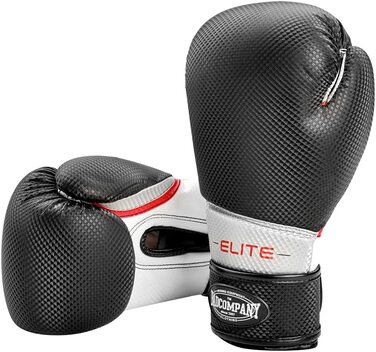 Боксерські рукавички для ванної кімнати моделі Elite зі штучної шкіри з ефектом карбону з широким боксерським ремінцем і застібками-липучками для тренувань з боксу, спарингів і змагань з боксу I вагової категорії 10 унцій - 16 унцій (16 унцій)