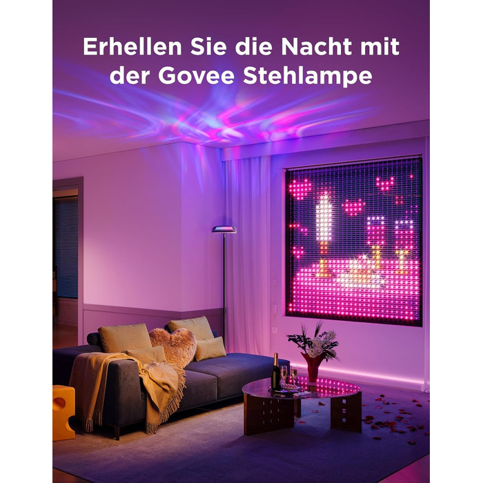 Світлодіодна торшер Govee RGBICWW з ефектом хвилі, багатозонне освітлення, 80+ режимів, Matter/Alexa, для вітальні, спальні