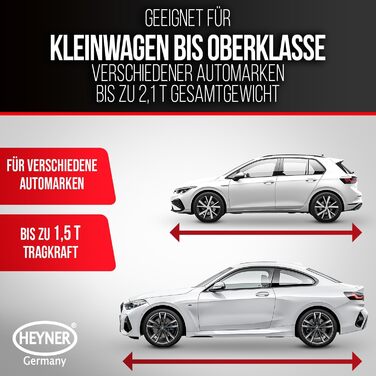 Підйомник домкрат Heyner 2т гідравлічний ножичний з кейсом та гумовою накладкою, висота підйому 98-442 мм, TÜV/GS