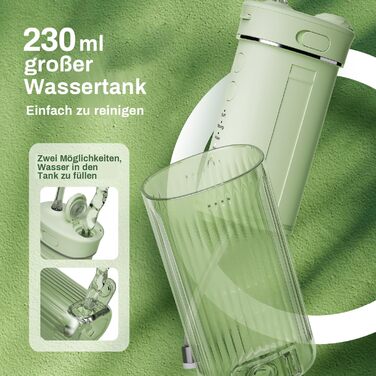 Портативний електричний іригатор для зубів JTF Munddusche Mini (зелений): 4 режими, 5 насадок, 230 мл, водонепроникний IPX7