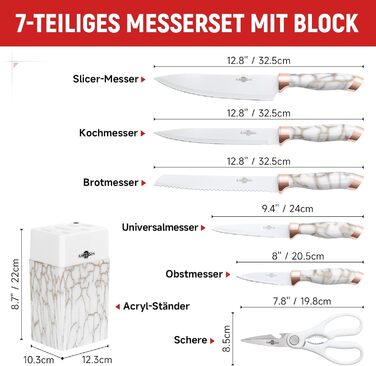 Набір кухонних ножів Messerblock Set: 7 предметів з нержавіючої сталі з дерев'яним блоком та точильним каменем. Професійний кухонний набір, подарунок.